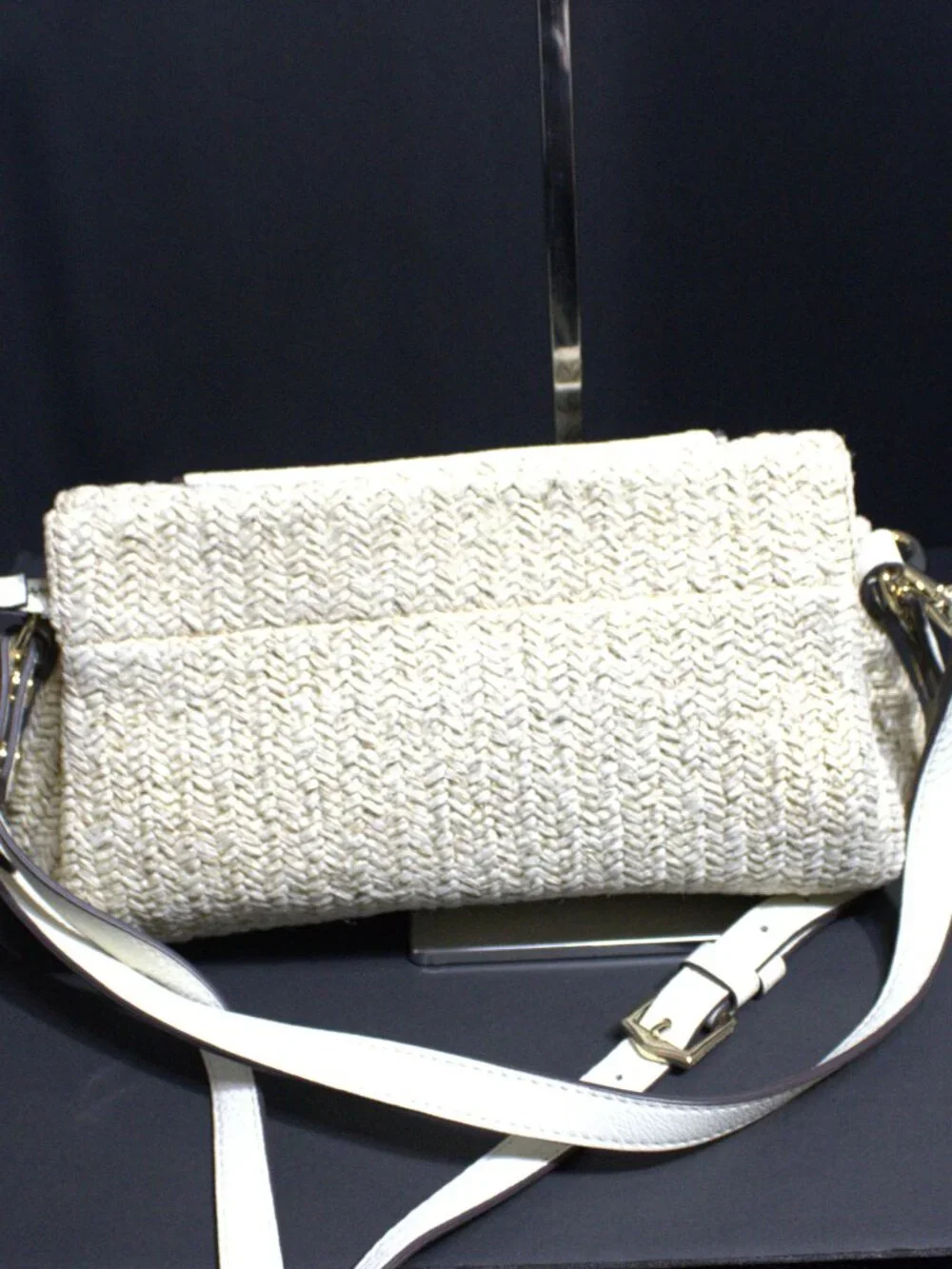 Aimee Kestenberg Raffia Biege Crossbody with Leather, Gold Hardware